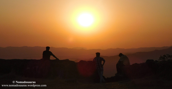 three people sunset at Rajgad